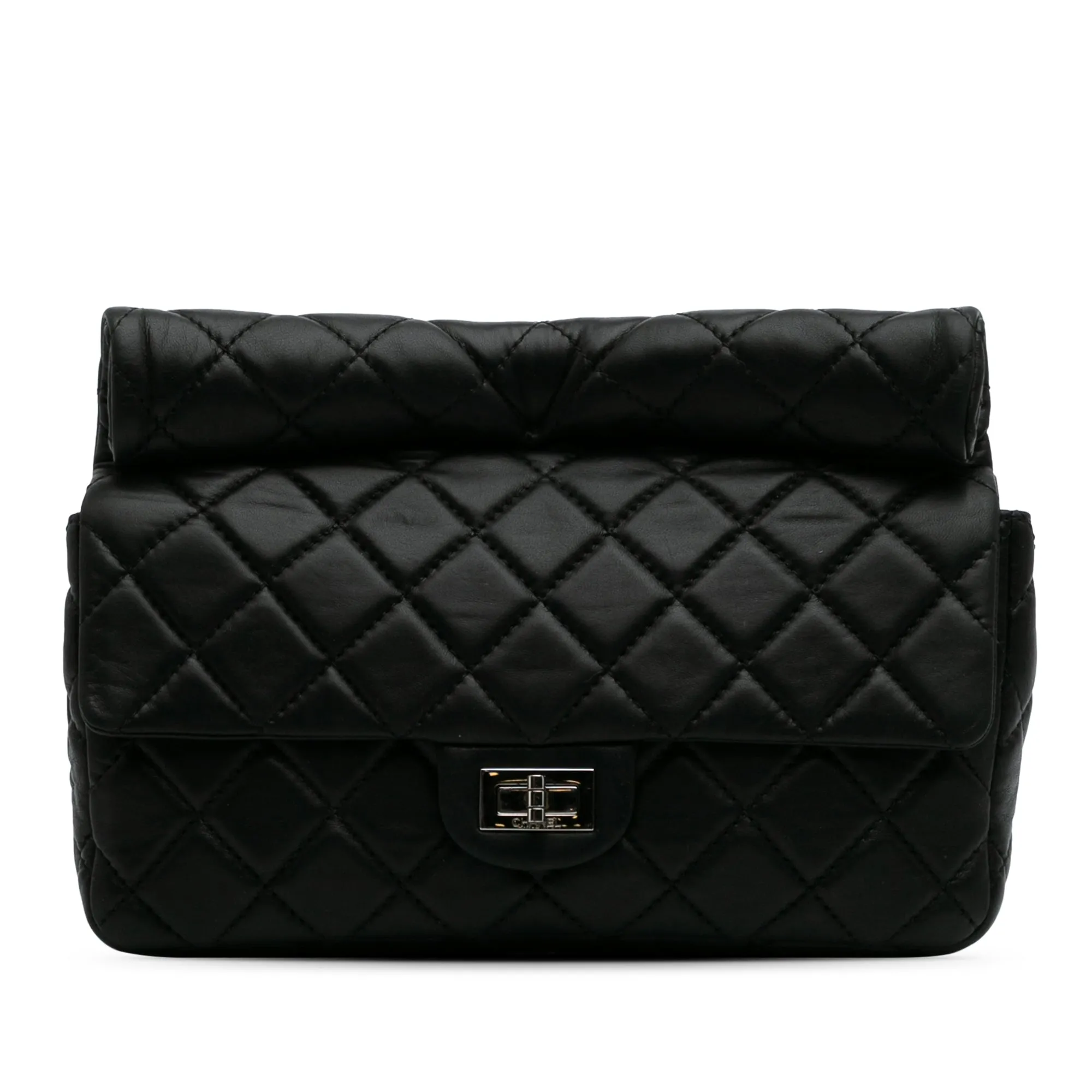Black Chanel Reissue 2.55 Metallic Lambskin Roll Clutch