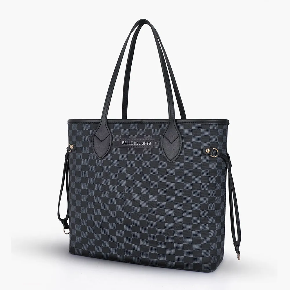 Black checkered neverfull tote bag (Zip Closure)