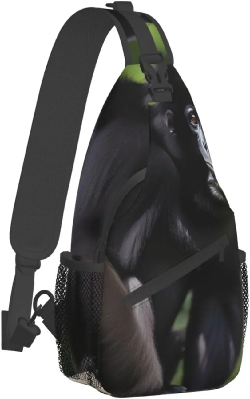 Black Gibbon Monkey Unisex Casual Diagonal Chest Bag,Multipurpose Crossbody Shoulder Bag Travel Hiking Daypack