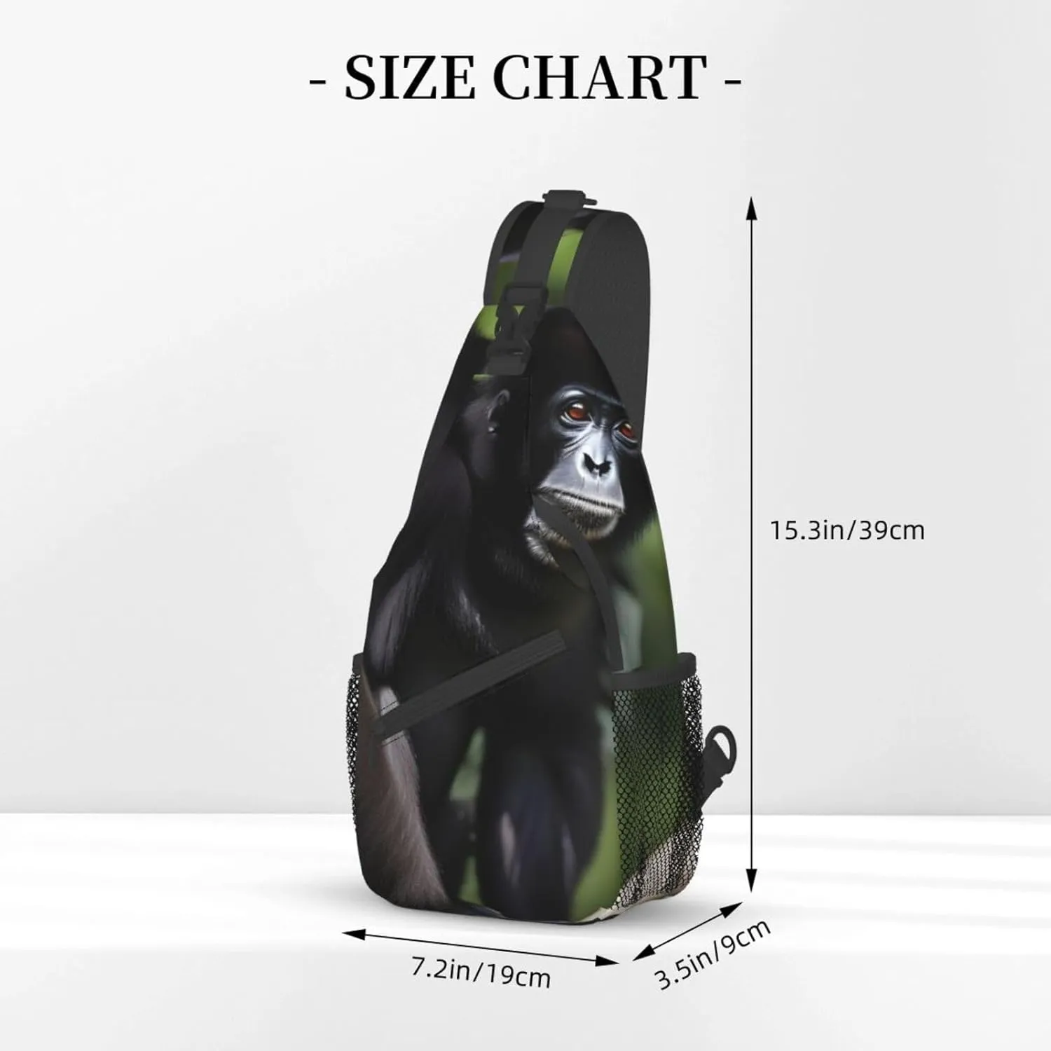 Black Gibbon Monkey Unisex Casual Diagonal Chest Bag,Multipurpose Crossbody Shoulder Bag Travel Hiking Daypack