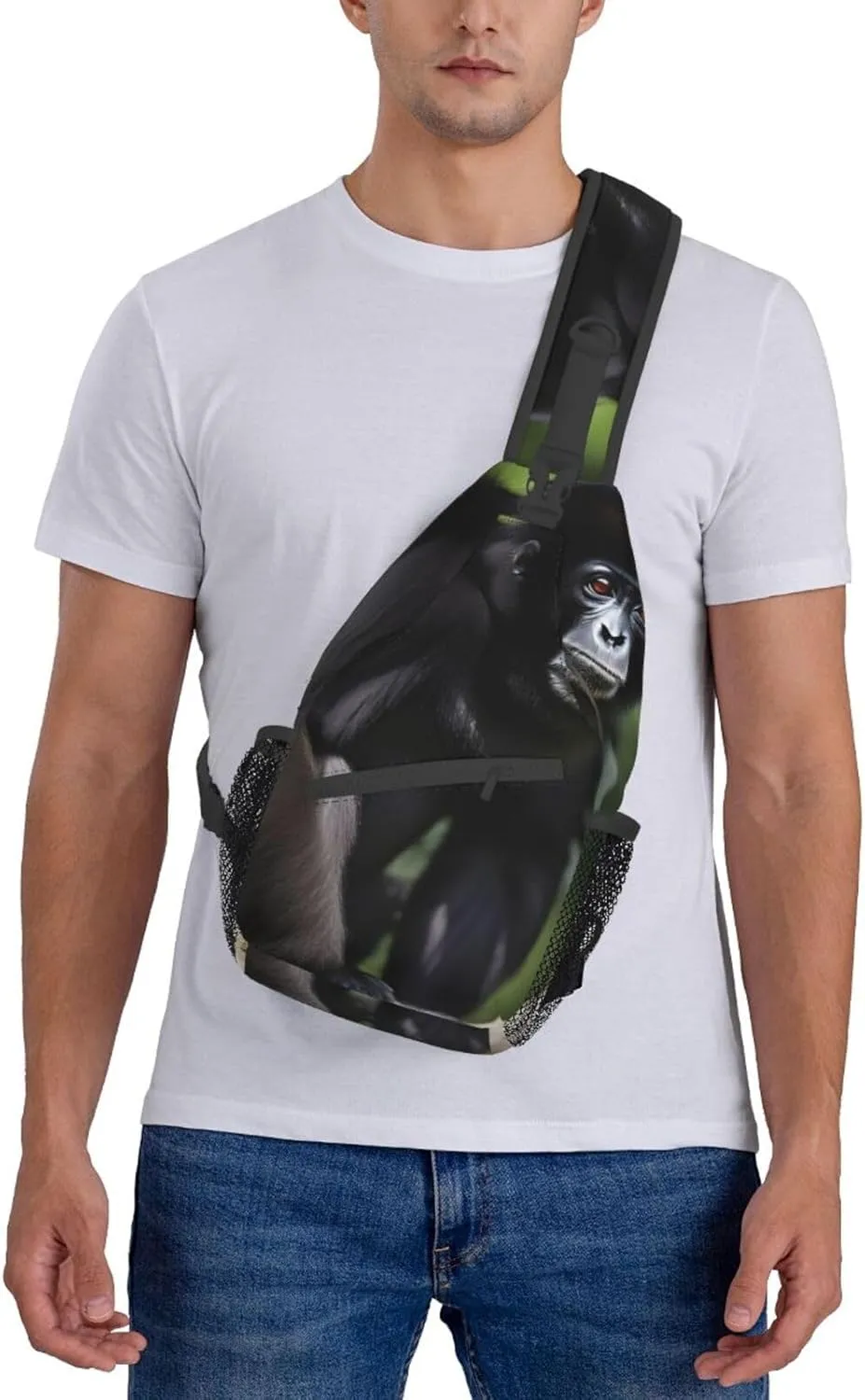 Black Gibbon Monkey Unisex Casual Diagonal Chest Bag,Multipurpose Crossbody Shoulder Bag Travel Hiking Daypack