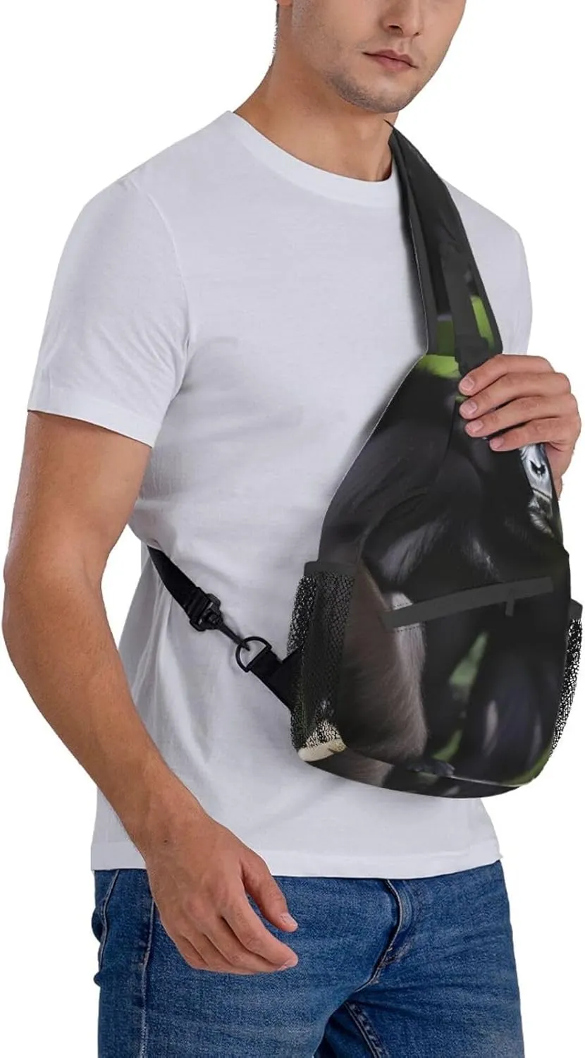 Black Gibbon Monkey Unisex Casual Diagonal Chest Bag,Multipurpose Crossbody Shoulder Bag Travel Hiking Daypack