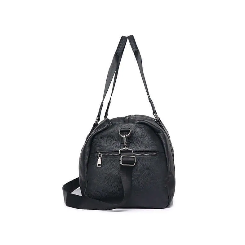 Black Leather Travel Duffle Bag – Large Capacity