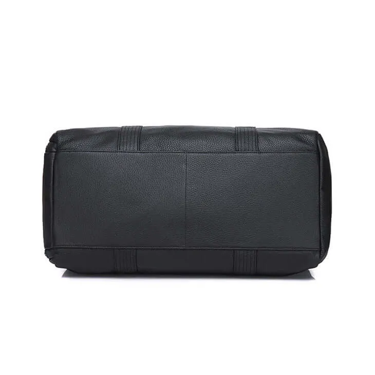 Black Leather Travel Duffle Bag – Large Capacity