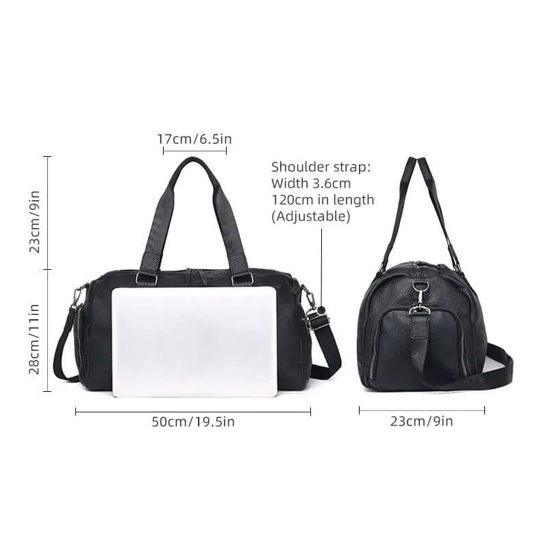 Black Leather Travel Duffle Bag – Large Capacity