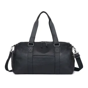 Black Leather Travel Duffle Bag – Large Capacity