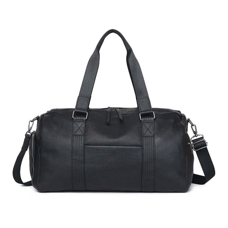 Black Leather Travel Duffle Bag – Large Capacity