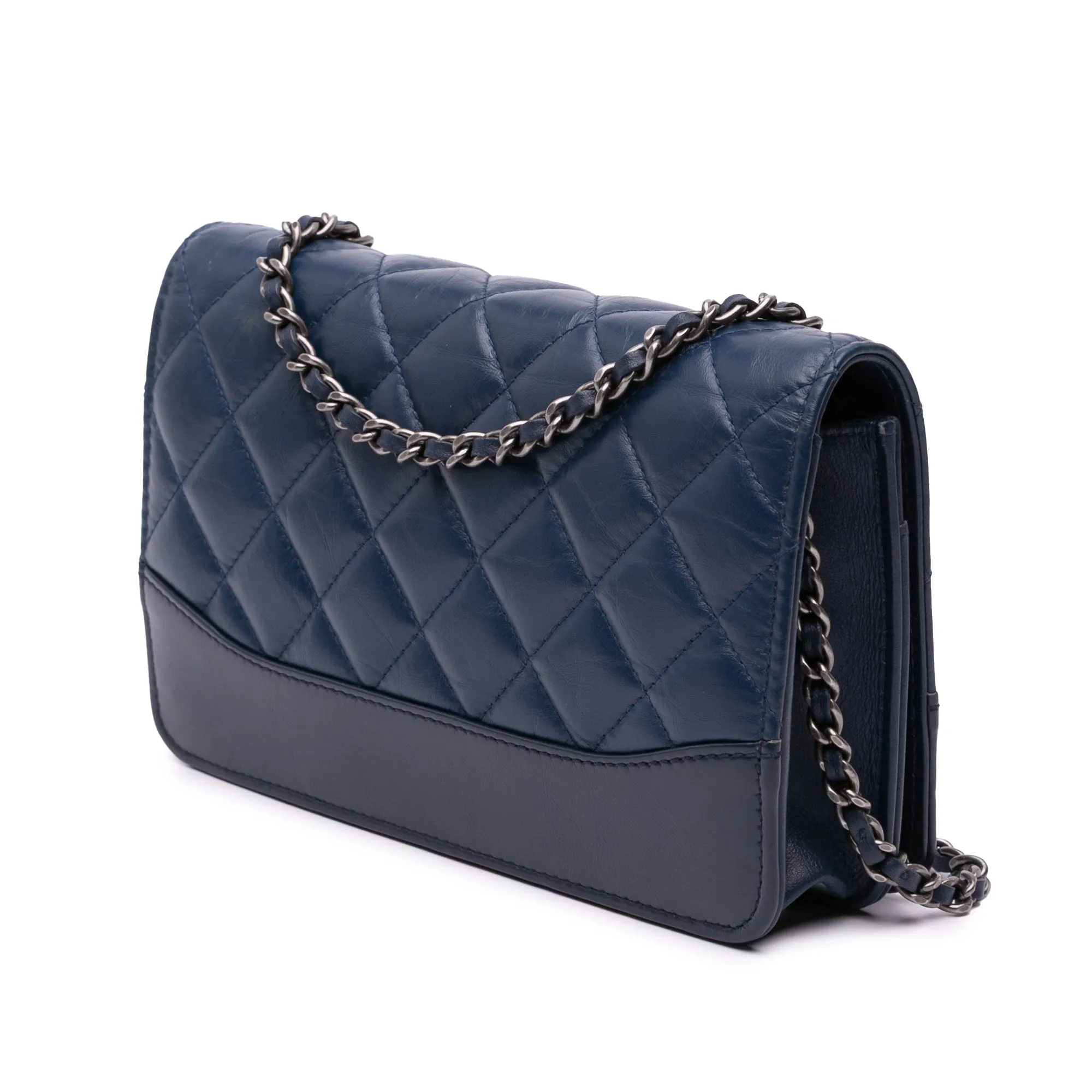 Blue Chanel Quilted Aged Calfskin Gabrielle Wallet On Chain Crossbody Bag