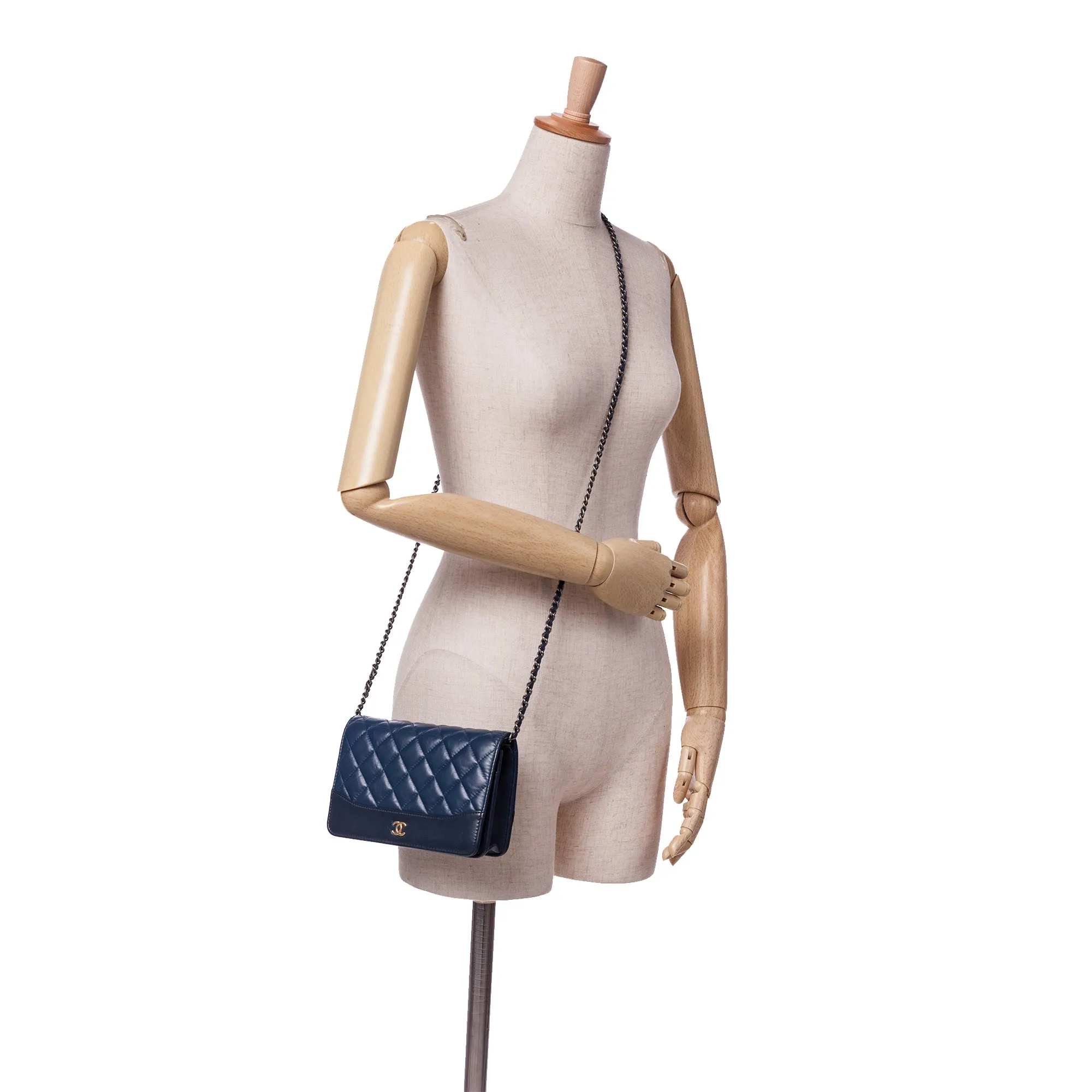 Blue Chanel Quilted Aged Calfskin Gabrielle Wallet On Chain Crossbody Bag