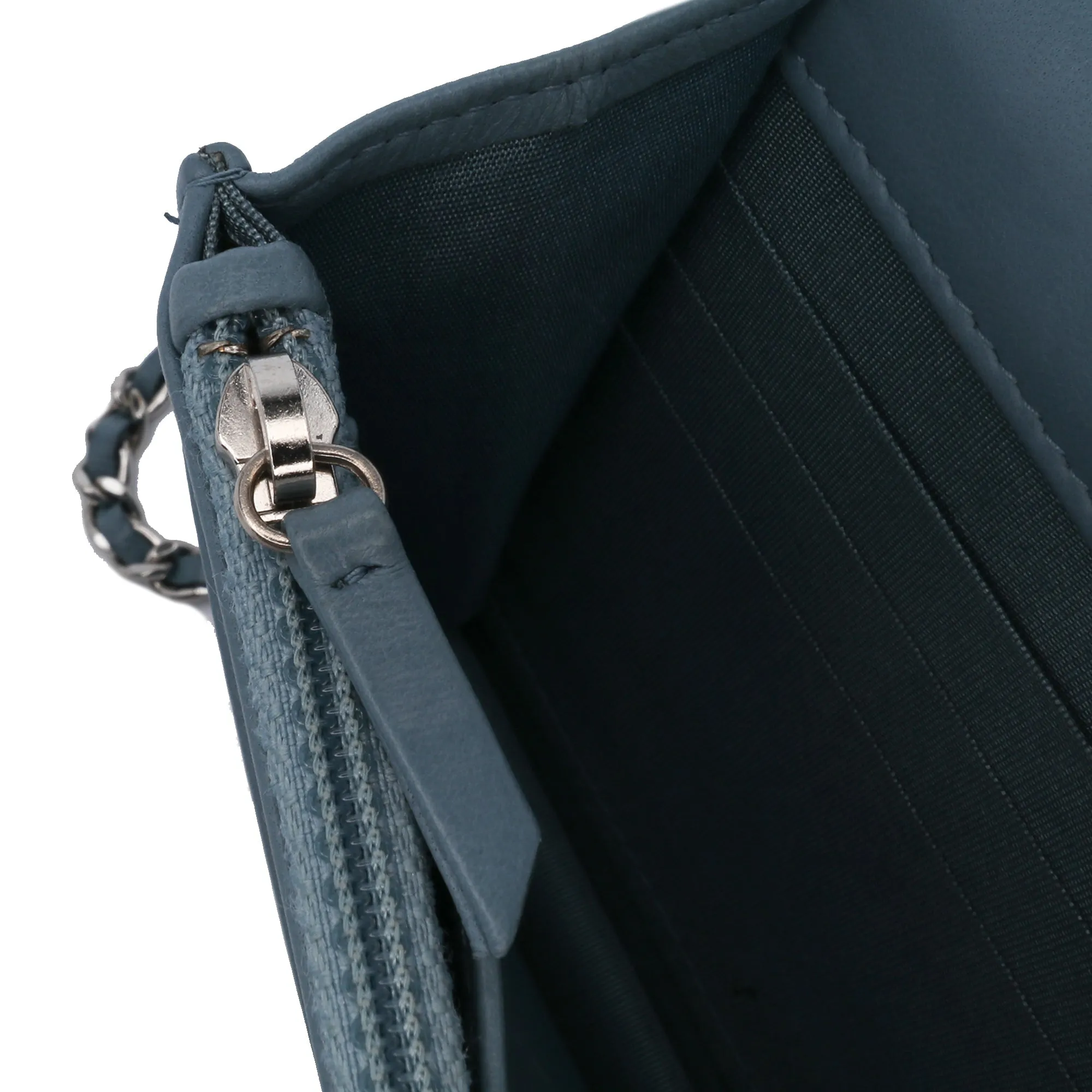 Blue Chanel Quilted Lambskin Double Stitch Wallet On Chain Crossbody Bag