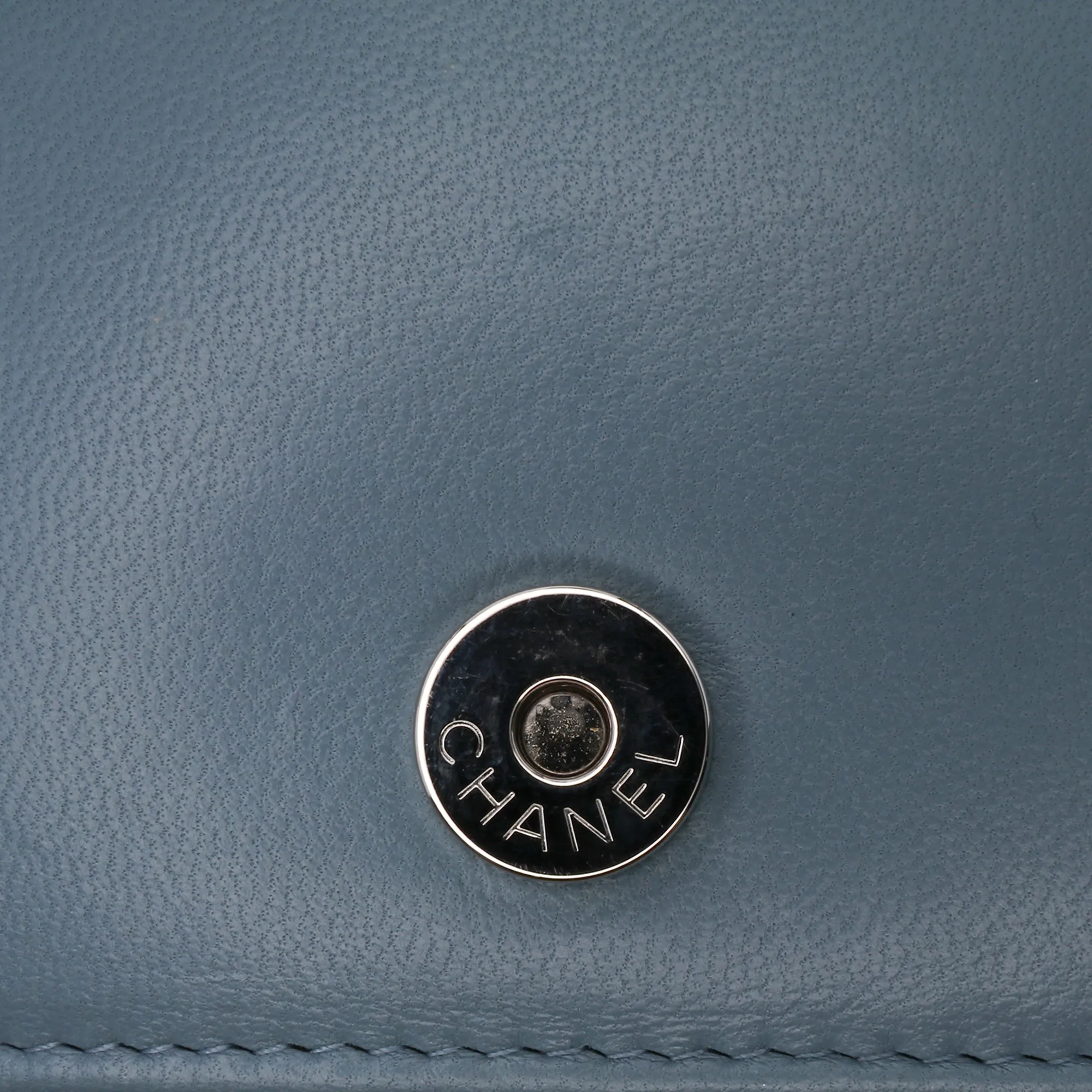 Blue Chanel Quilted Lambskin Double Stitch Wallet On Chain Crossbody Bag
