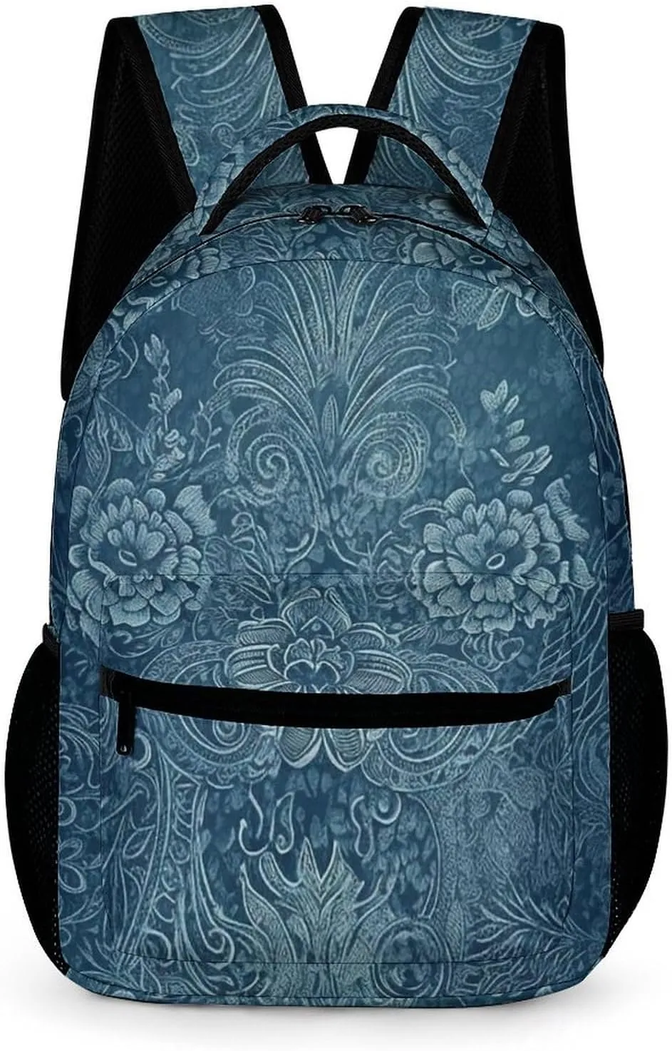 Blue Floral Lace Laptop Backpack for Women Travel Anti-Theft Laptop Bag Fashion College Work Business Backpacks Purse Casual Travel Daypacks