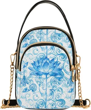 Blue Flowers Swirl Multi Pockets Crossbody Bags for Women Zip Cell Phone Purse Wallet Bag with Detachable Shoulder Strap Shoulder Purse for Girls Women Trendy Gift Shopping Working Traveling