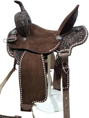 BNB International Western Barrel Racing Wooden Tree Horse Saddle Handmade Premium Leather Comfort Horse Trail Equestrian Tooled Carved Horse Saddle Riding Size: 10-18 inch MO07