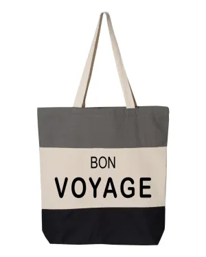 Bon Voyage Canvas Tote Bag, Matching Travel Tote Bag, Travel Buddies Gift, Travel Buddies Bag, Bestfriends Gift Bag, Travel Gift Tote Bag (15"L x 15"H x 3"D, Tri-Color Grey)