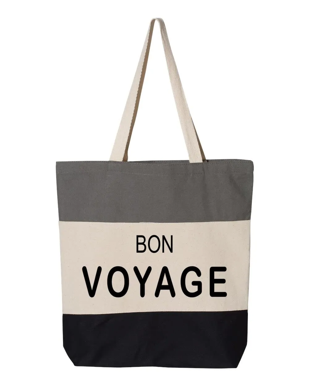 Bon Voyage Canvas Tote Bag, Matching Travel Tote Bag, Travel Buddies Gift, Travel Buddies Bag, Bestfriends Gift Bag, Travel Gift Tote Bag (15"L x 15"H x 3"D, Tri-Color Grey)