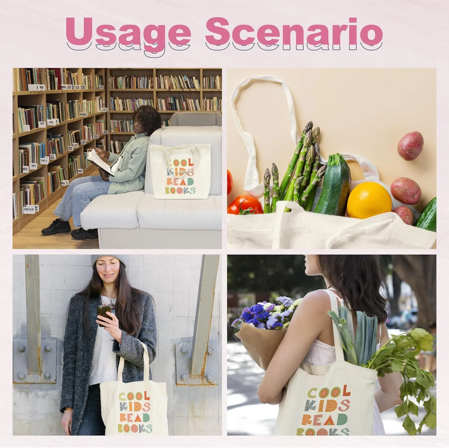Books Tote Bags, Library Book Bag