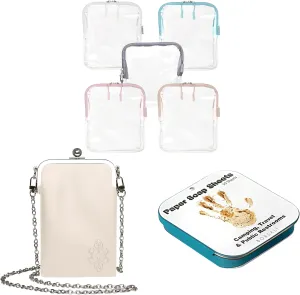 BORSALI 5-pack TSA Quart Size Bag Approved for Carry On Travel with Cream Small Crossbody Bag for Women and Paper Soap Sheets 1 Case with 50 Sheets To Go