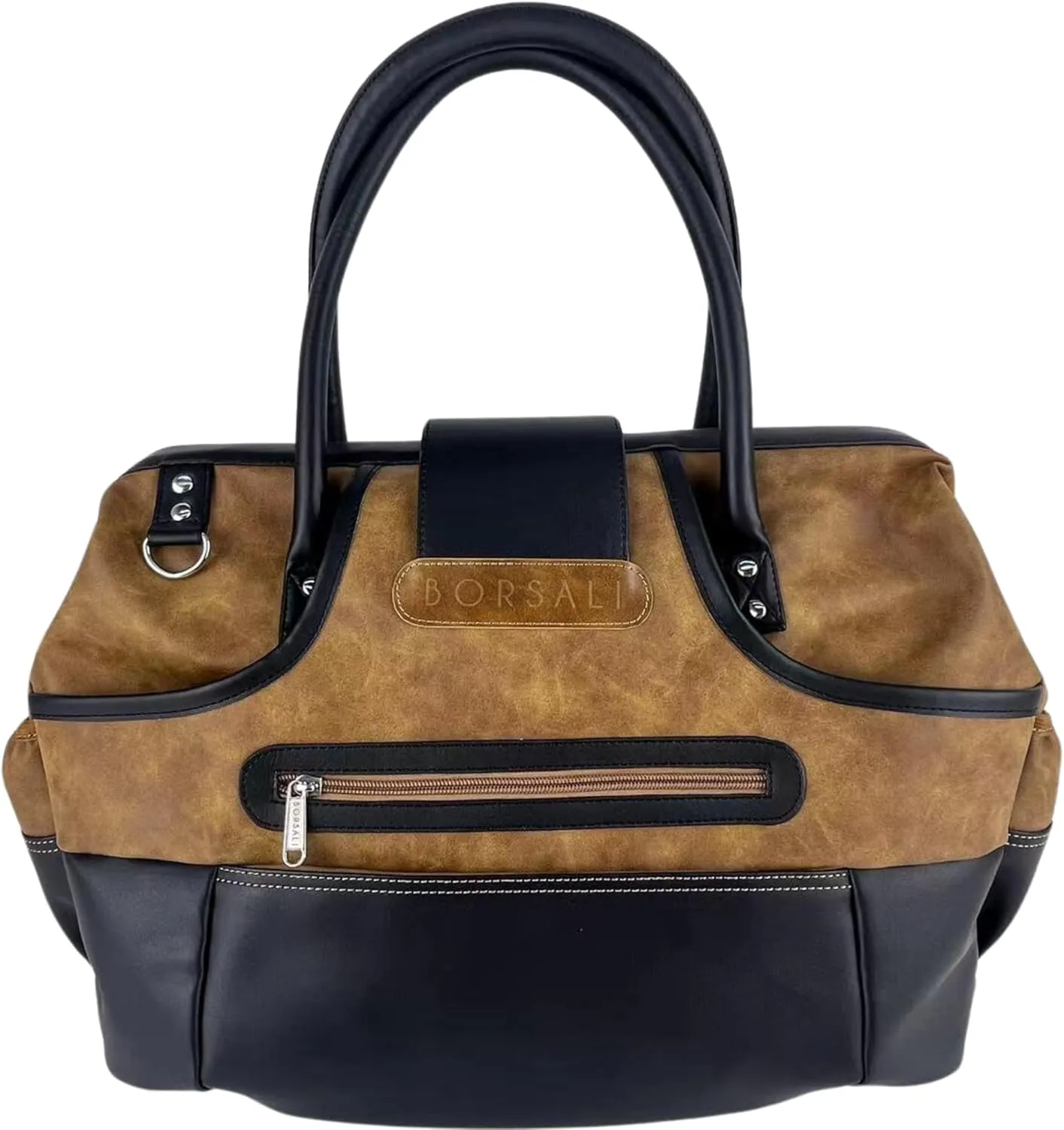 BORSALI Weekender Duffel Bag for Women with Packing Cubes, Travel Wallet, Shoe Covers, Sunglass Case Vegan Leather- Brown Bag & Brown Sunglass Case with Removable Crossbody Chain