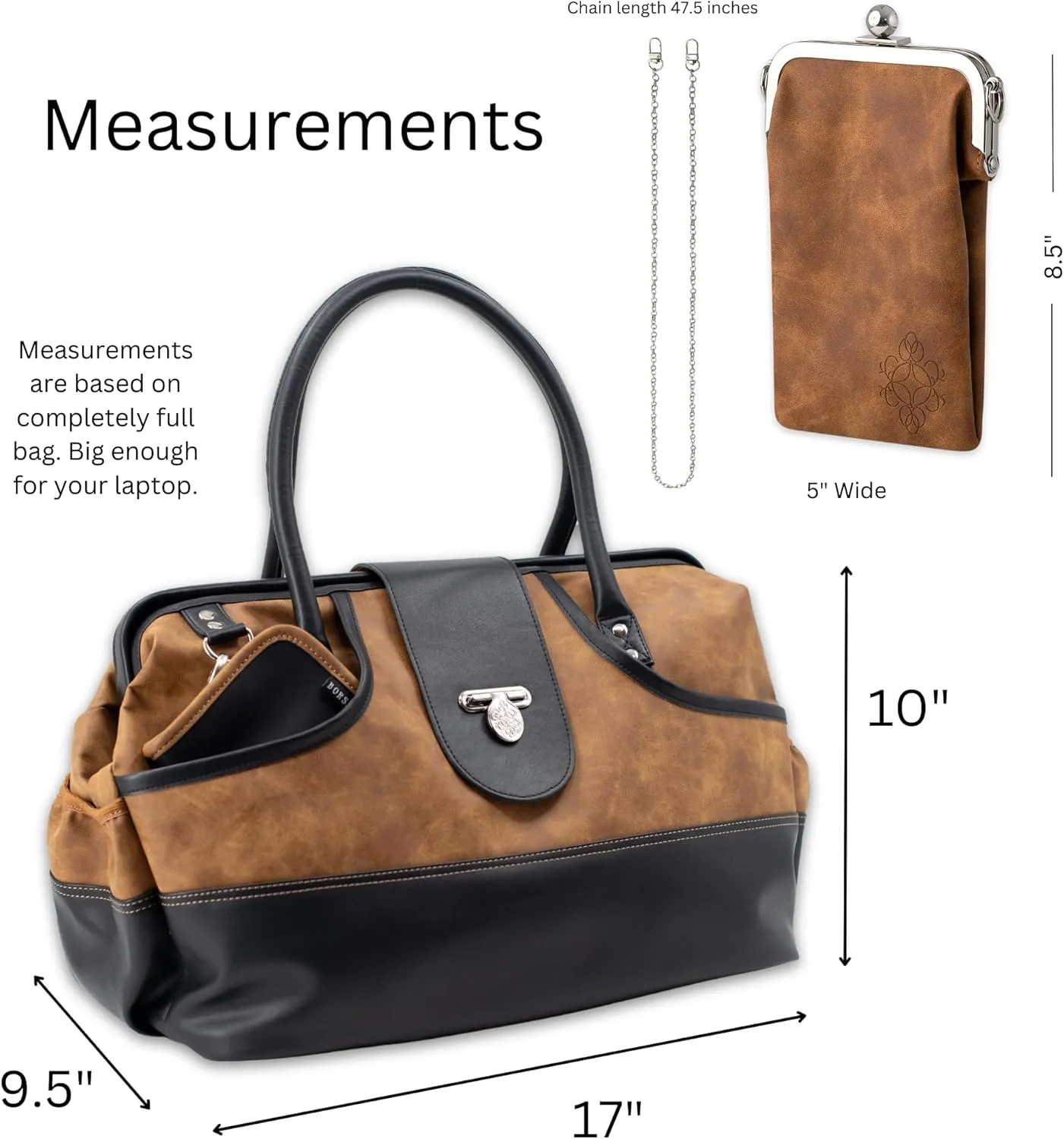 BORSALI Weekender Duffel Bag for Women with Packing Cubes, Travel Wallet, Shoe Covers, Sunglass Case Vegan Leather- Brown Bag & Brown Sunglass Case with Removable Crossbody Chain