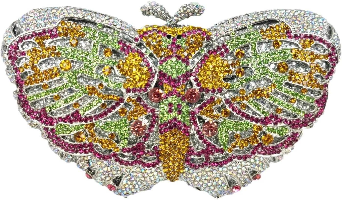 Boutique De FGG Butterfly Clutch Minaudiere Bag Women Rhinestone Evening Handbags Bridal Wedding Crystal Clutch Purse,Mini