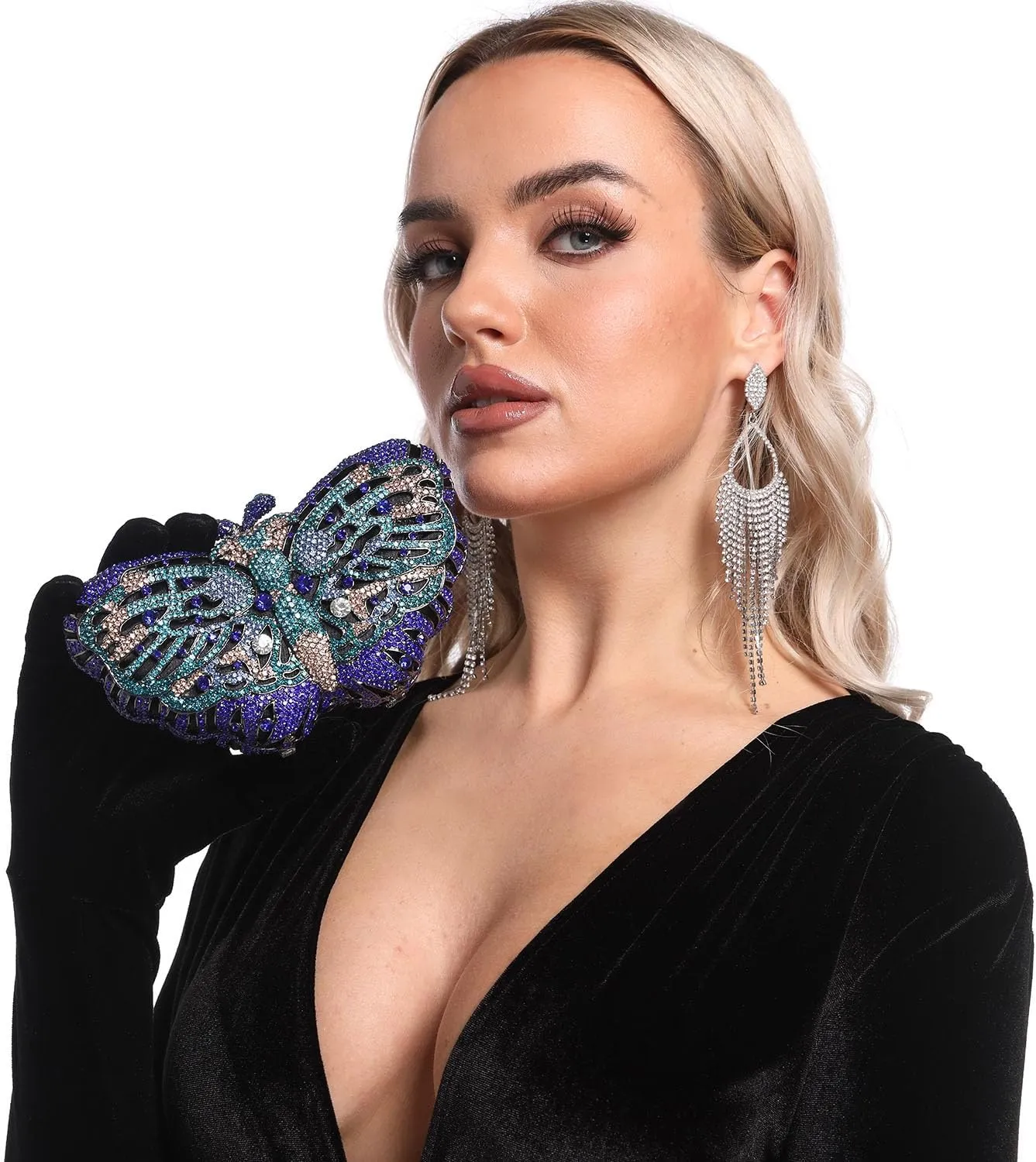 Boutique De FGG Butterfly Clutch Minaudiere Bag Women Rhinestone Evening Handbags Bridal Wedding Crystal Clutch Purse,Mini