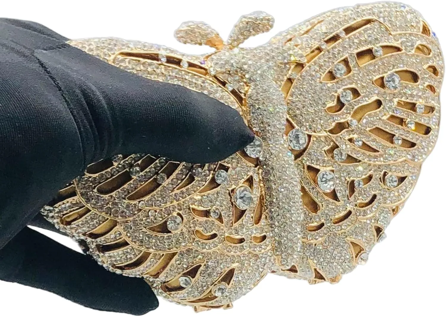 Boutique De FGG Butterfly Clutch Minaudiere Bag Women Rhinestone Evening Handbags Bridal Wedding Crystal Clutch Purse,Mini