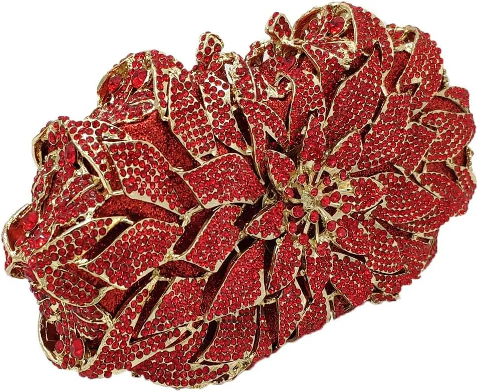 Boutique De FGG Flower Rhinestones Clutch Evening Bags for Women Formal Party Crystal Clutch Purse Wedding Handbags,Mini
