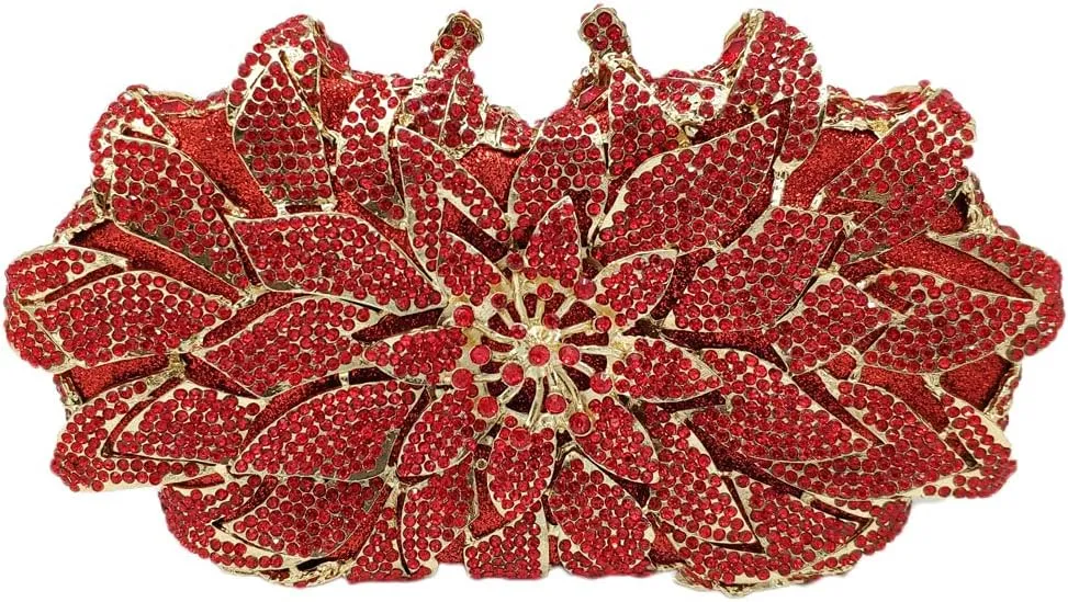 Boutique De FGG Flower Rhinestones Clutch Evening Bags for Women Formal Party Crystal Clutch Purse Wedding Handbags,Mini