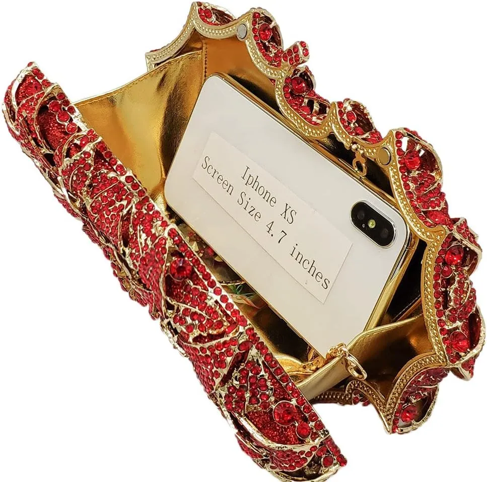 Boutique De FGG Flower Rhinestones Clutch Evening Bags for Women Formal Party Crystal Clutch Purse Wedding Handbags,Mini
