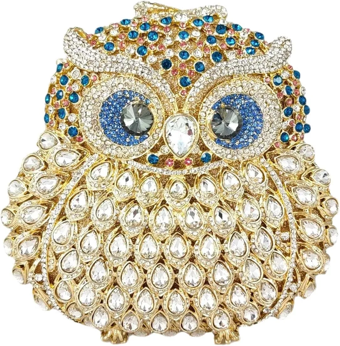 Boutique De FGG Owl Crystal Clutch Bag Animal Evening Handbags Women Formal Party Rhinestone Clutch Purse,Mini