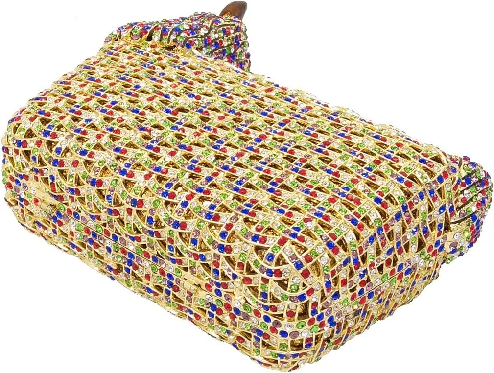 Boutique De FGG Puppy Evening Bags and Clutches for Women Formal Party Poodle Dog Crystal Clutch Purse Wedding Handbag