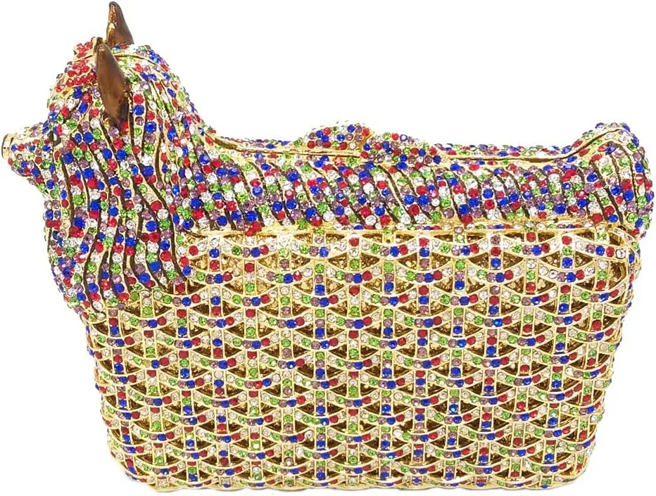 Boutique De FGG Puppy Evening Bags and Clutches for Women Formal Party Poodle Dog Crystal Clutch Purse Wedding Handbag