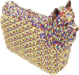Boutique De FGG Puppy Evening Bags and Clutches for Women Formal Party Poodle Dog Crystal Clutch Purse Wedding Handbag