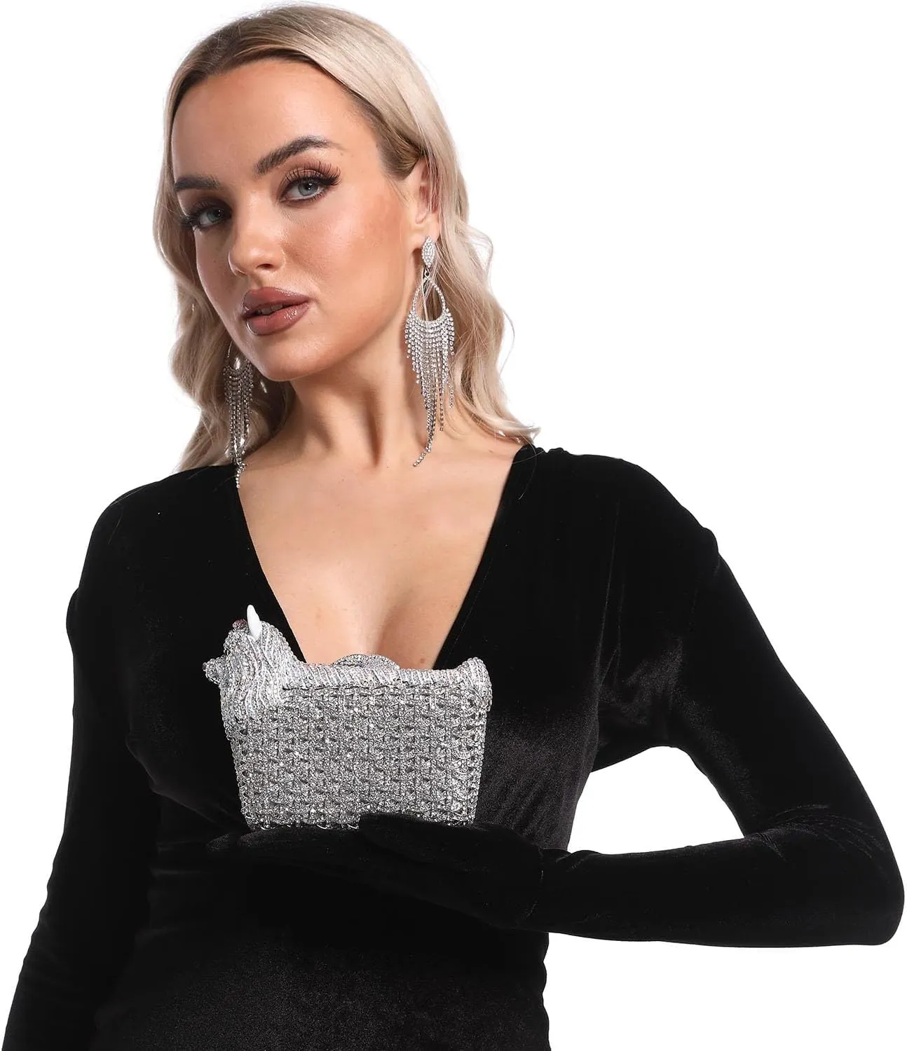 Boutique De FGG Puppy Evening Bags and Clutches for Women Formal Party Poodle Dog Crystal Clutch Purse Wedding Handbag
