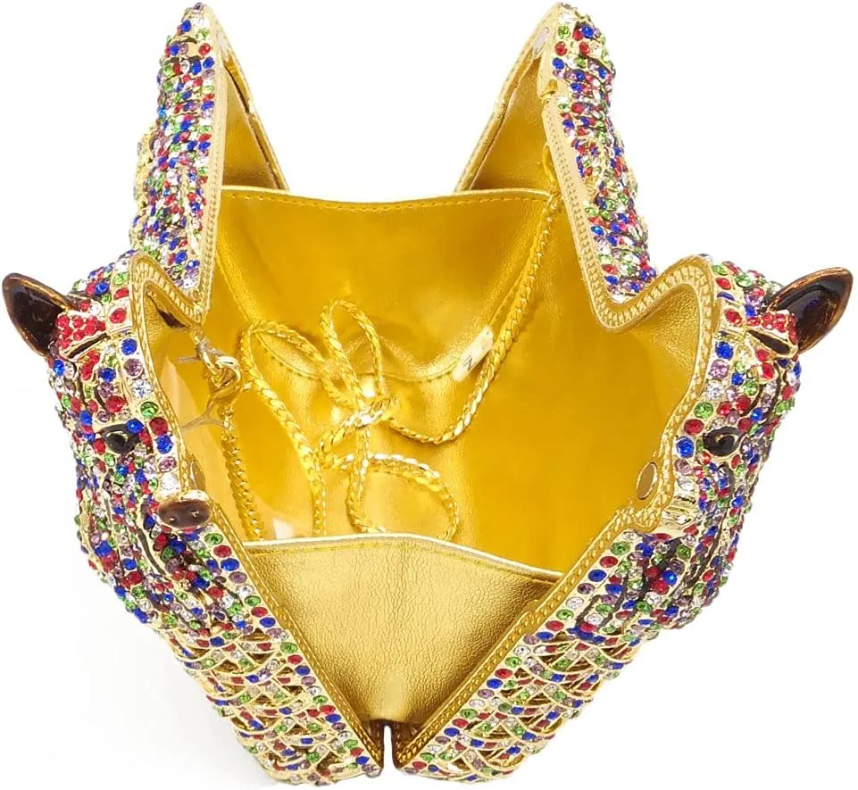 Boutique De FGG Puppy Evening Bags and Clutches for Women Formal Party Poodle Dog Crystal Clutch Purse Wedding Handbag