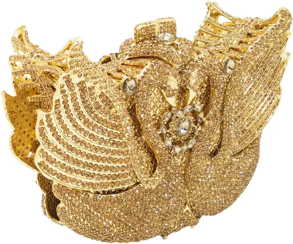 Boutique De FGG Swan Crystal Clutch for Women Evening Handbags Wedding Party Rhinestone Clutch Purse Animal Minaudiere,Mini