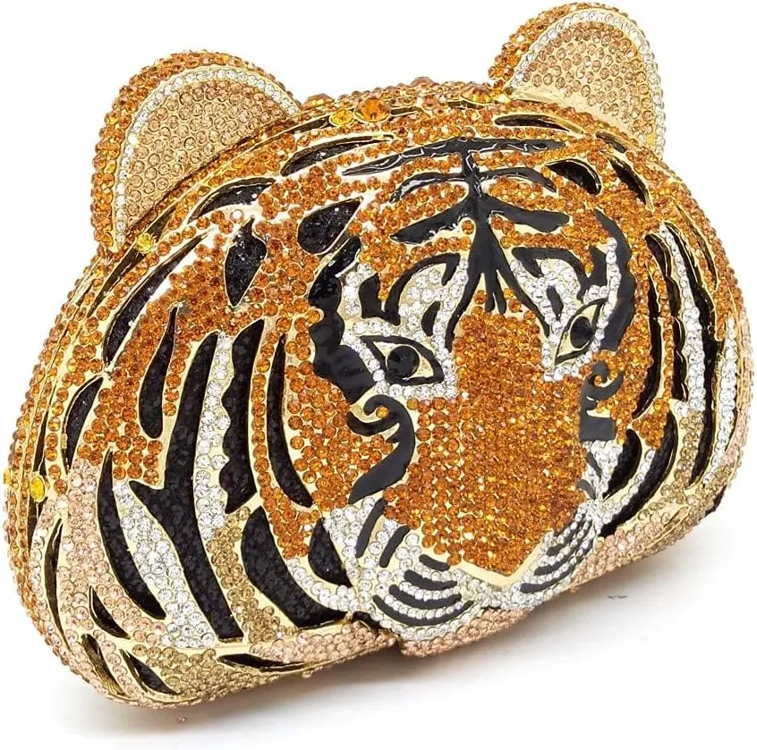 Boutique De FGG Tiger Clutch Purse for Women Animal Crystal Evening Bag Formal Party Rhinestone Handbag Prom Clutch Bag,Mini