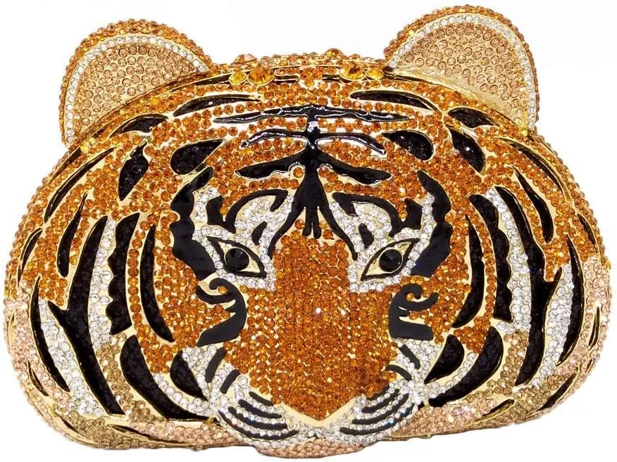 Boutique De FGG Tiger Clutch Purse for Women Animal Crystal Evening Bag Formal Party Rhinestone Handbag Prom Clutch Bag,Mini