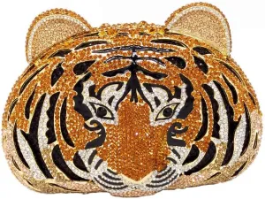 Boutique De FGG Tiger Clutch Purse for Women Animal Crystal Evening Bag Formal Party Rhinestone Handbag Prom Clutch Bag,Mini