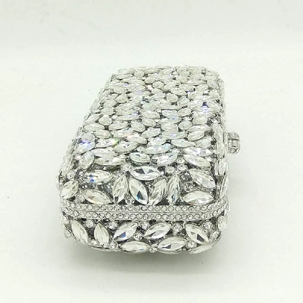 Boutique De FGG Women Crystal Clutch Bag Minaudiere Box Handbag Party Prom Rhinestone Clutch Purse Wedding Bag, Mini