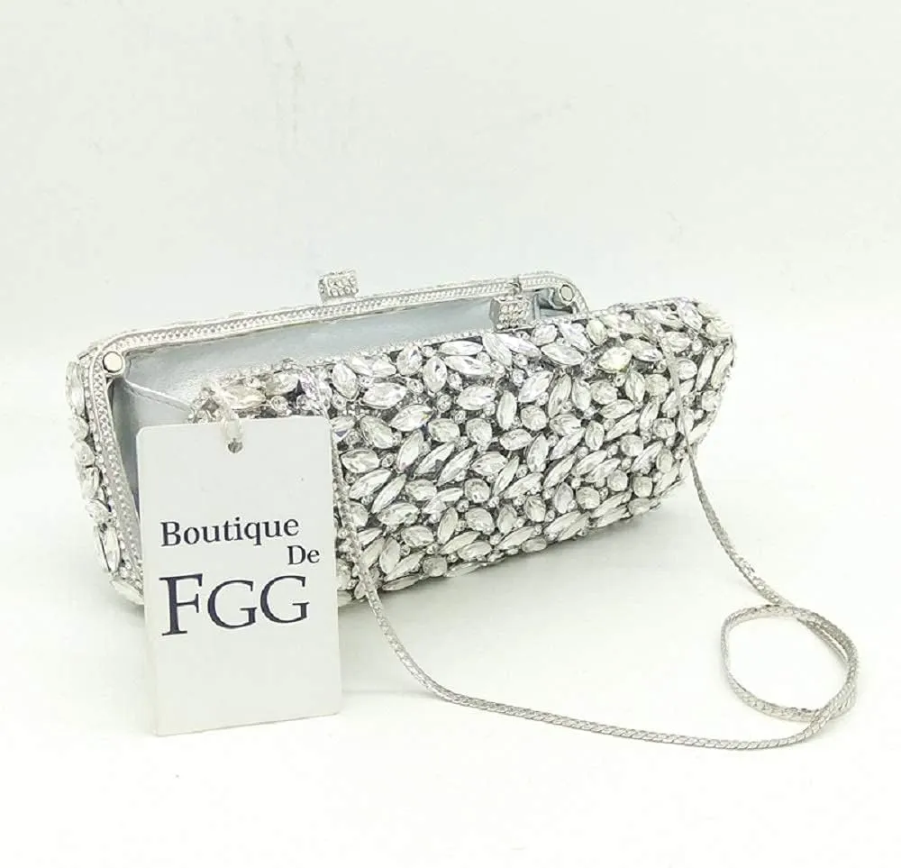 Boutique De FGG Women Crystal Clutch Bag Minaudiere Box Handbag Party Prom Rhinestone Clutch Purse Wedding Bag, Mini