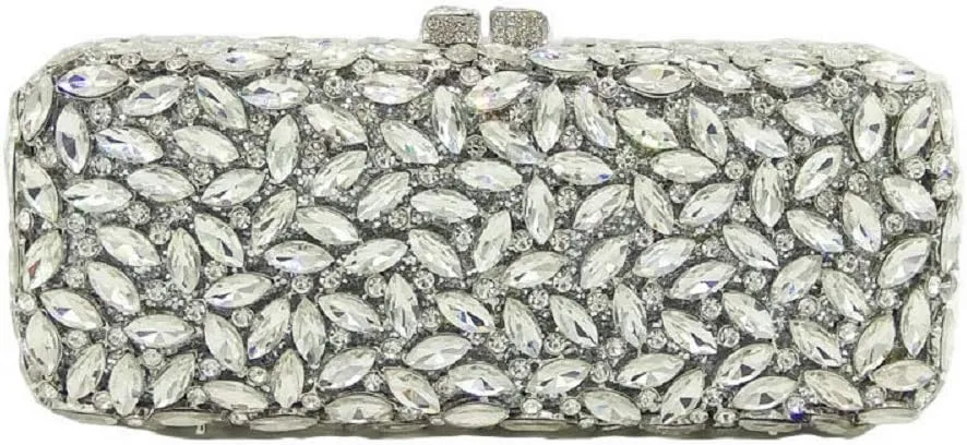 Boutique De FGG Women Crystal Clutch Bag Minaudiere Box Handbag Party Prom Rhinestone Clutch Purse Wedding Bag, Mini