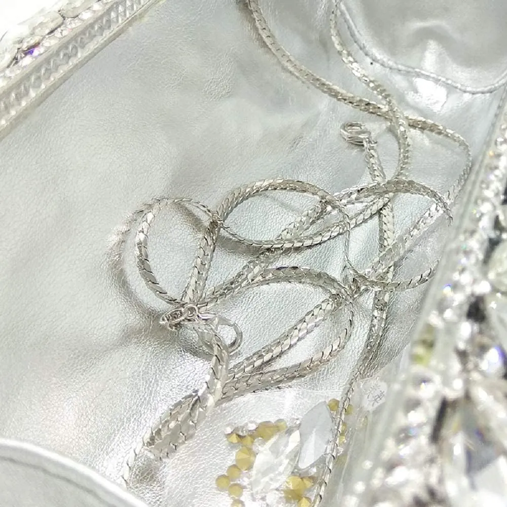Boutique De FGG Women Crystal Clutch Bag Minaudiere Box Handbag Party Prom Rhinestone Clutch Purse Wedding Bag, Mini