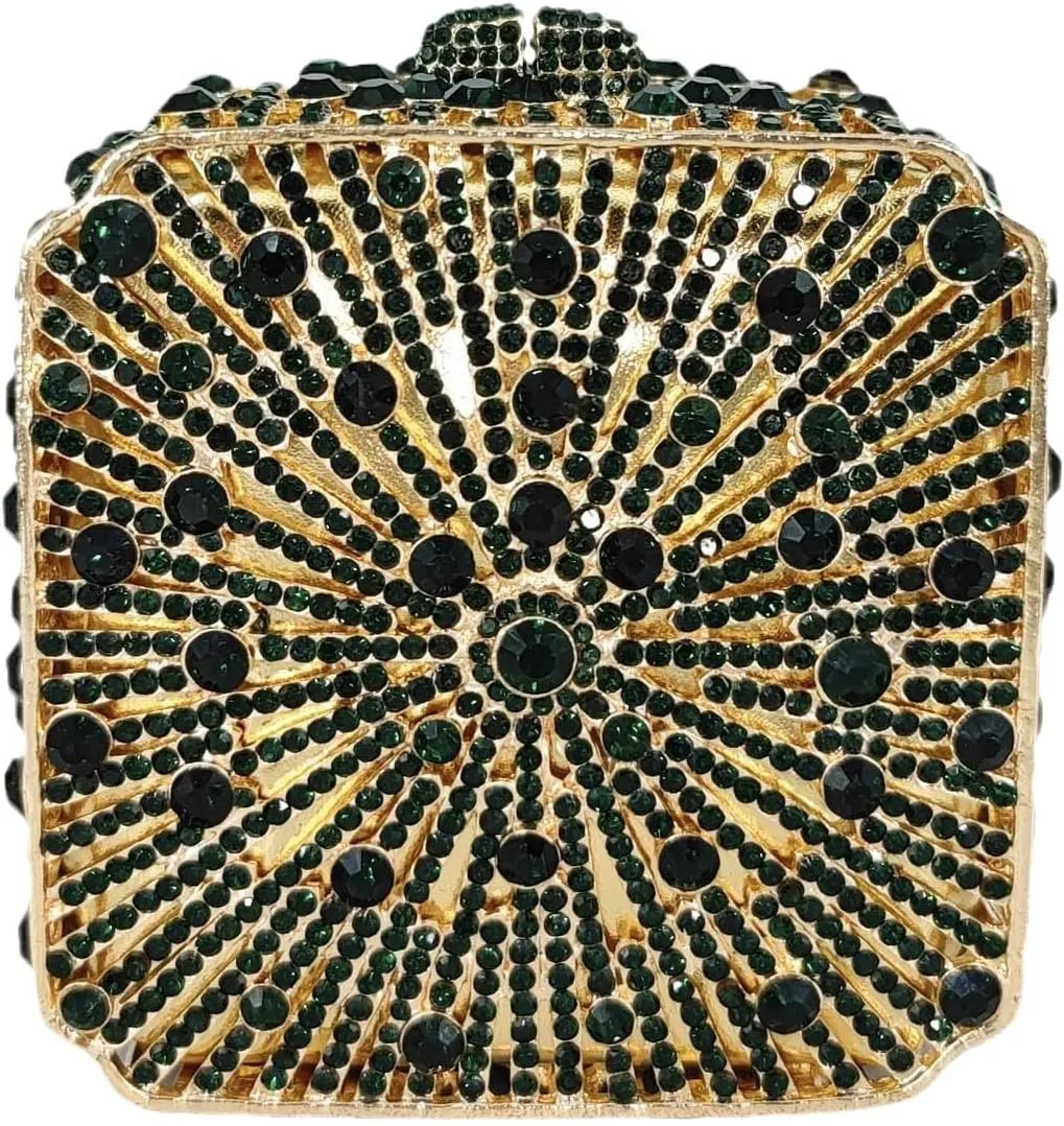 Boutique De FGG Women Metal Box Crystal Clutch Purse Evening Bag Wedding Bridal Rhinestone Handbags Party Clutch Bag,Mini