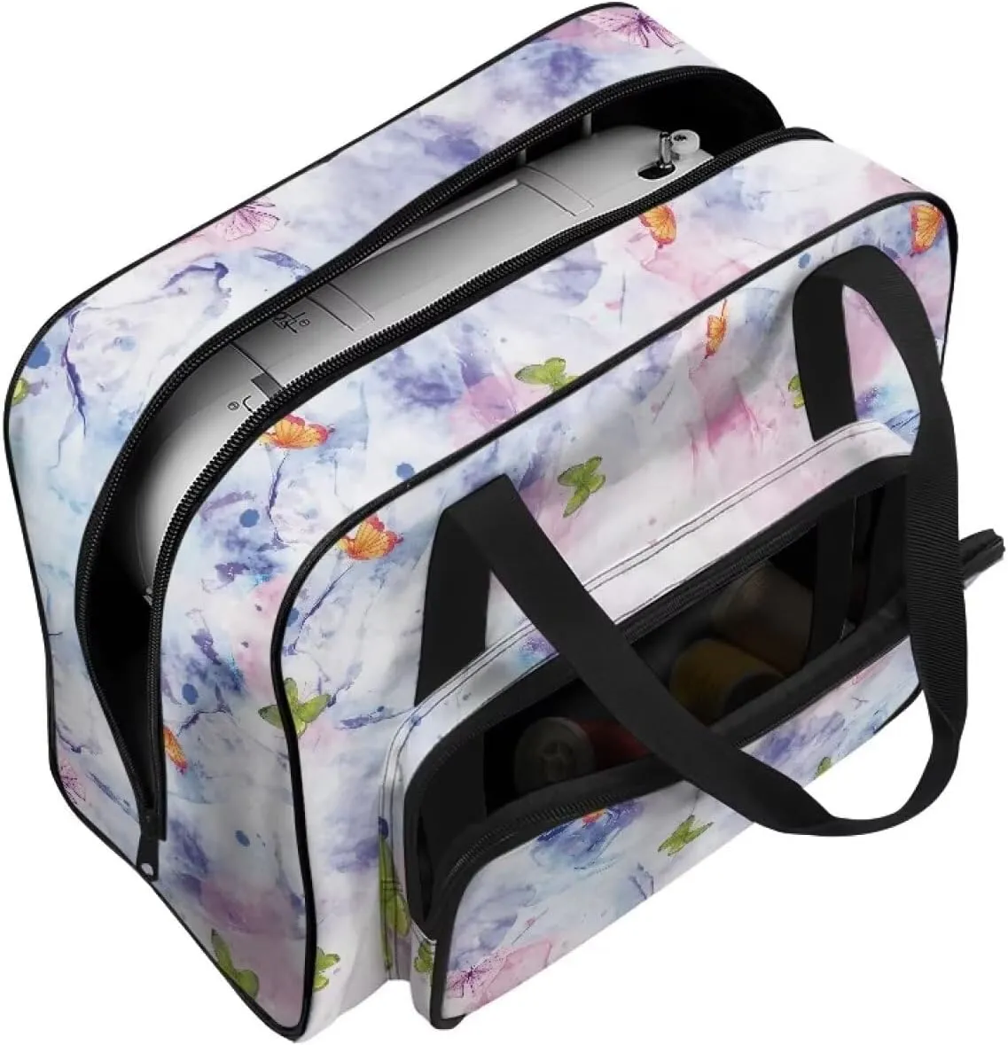 Butterfly Sewing Machine Carrying Case - Modern Tote Bag Accessories Organizer with Sturdy Handles Large Capacity Sewing Machine Cover Case Protection - Light Pink