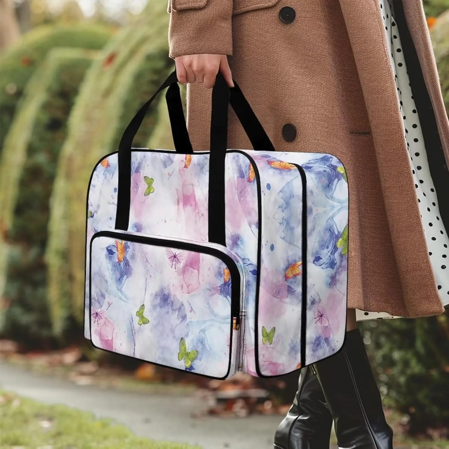 Butterfly Sewing Machine Carrying Case - Modern Tote Bag Accessories Organizer with Sturdy Handles Large Capacity Sewing Machine Cover Case Protection - Light Pink