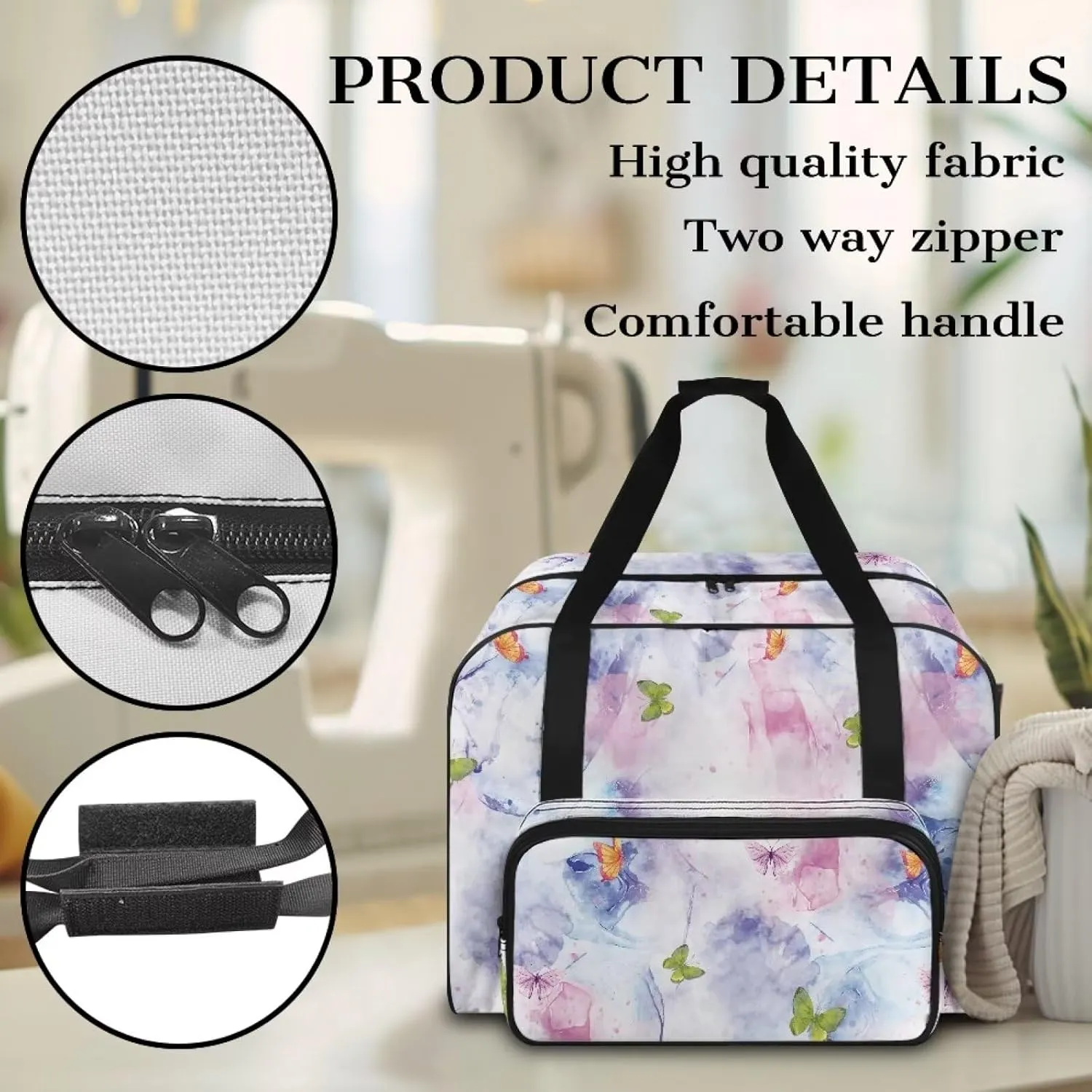 Butterfly Sewing Machine Carrying Case - Modern Tote Bag Accessories Organizer with Sturdy Handles Large Capacity Sewing Machine Cover Case Protection - Light Pink
