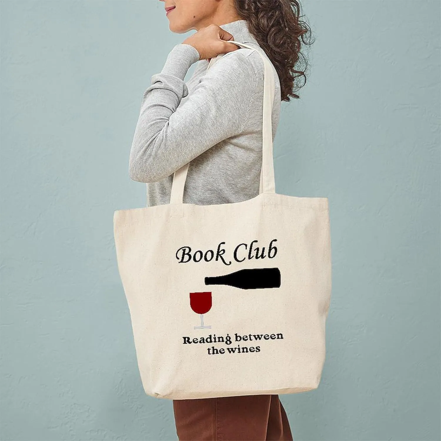 CafePress Book Club Reading Between The Tote Bag Reusable Natural Beige Canvas Shopping Bag