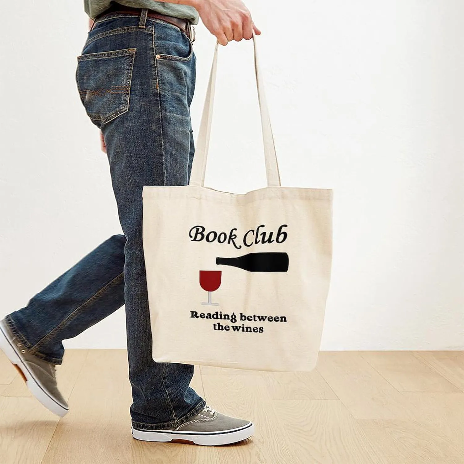 CafePress Book Club Reading Between The Tote Bag Reusable Natural Beige Canvas Shopping Bag